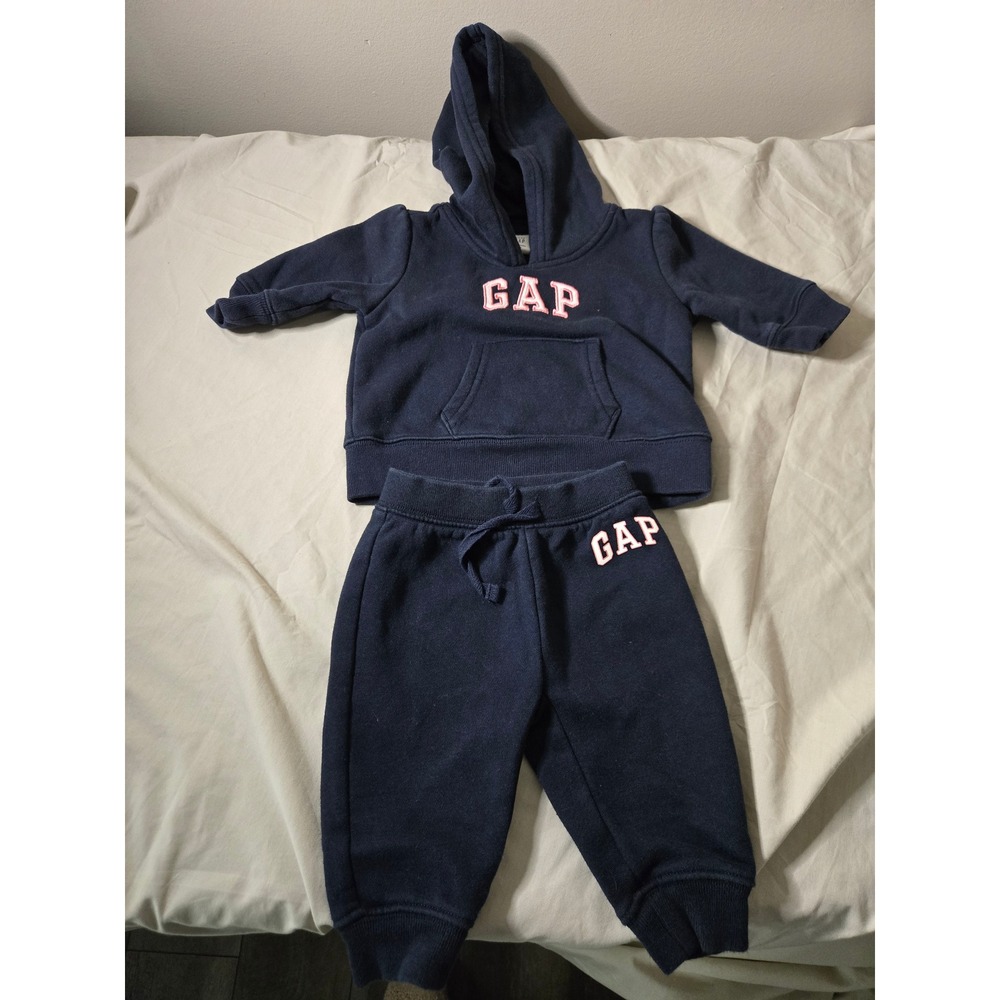 Baby Gap Navy Blue Pink Logo Hoodie and Sweatpants Tracksuit Set 3-6 Months